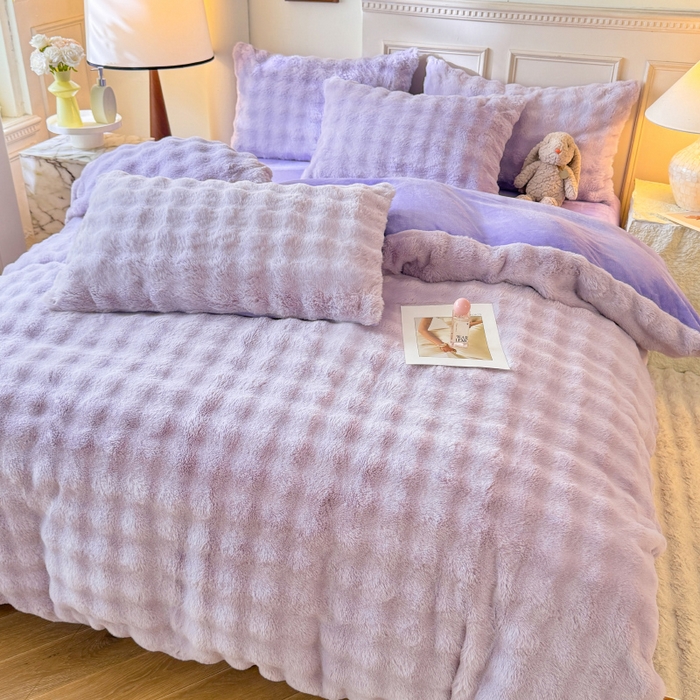 91家纺网 家纺一手货源 找家纺 唐人居 2025新款泡泡兔毛牛奶绒四件套--七彩 浅紫