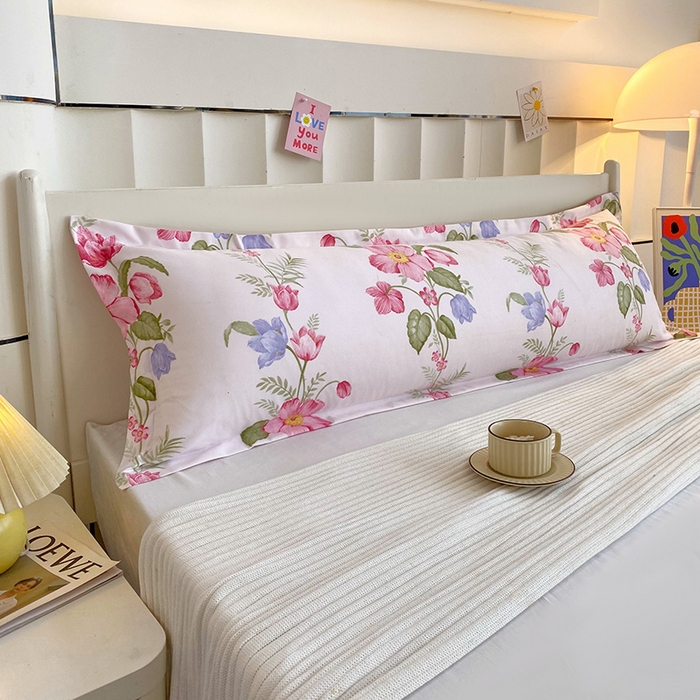 91家纺网 家纺一手货源 找家纺 雨彤家纺 2025新款小清新斜纹印花双人枕套 瑰丽山茶