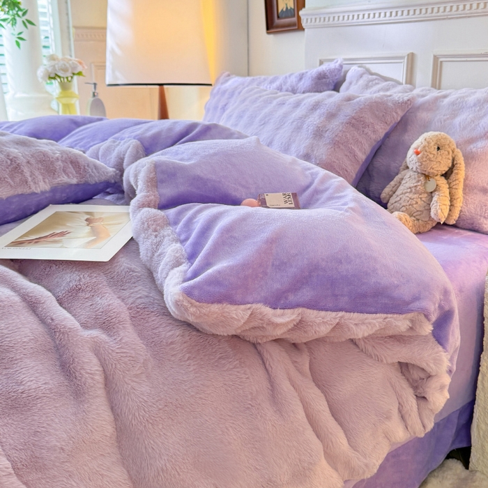 91家纺网 家纺一手货源 找家纺 唐人居 2025新款泡泡兔毛牛奶绒四件套--七彩 浅紫