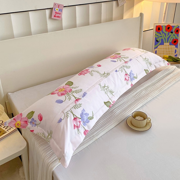 91家纺网 家纺一手货源 找家纺 雨彤家纺 2025新款小清新斜纹印花双人枕套 瑰丽山茶