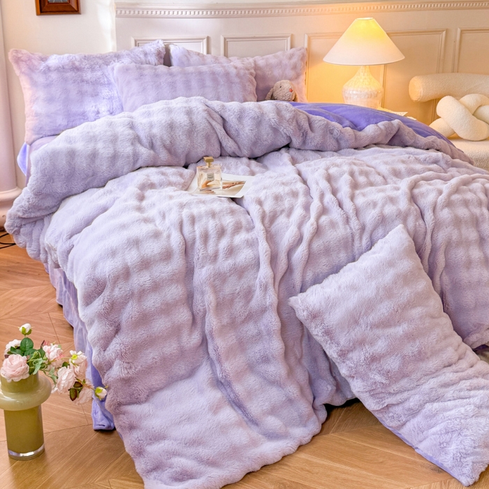 91家纺网 家纺一手货源 找家纺 唐人居 2025新款泡泡兔毛牛奶绒四件套--七彩 浅紫