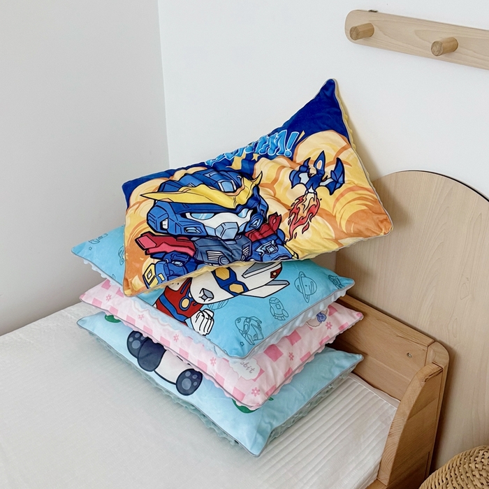 91家纺网 家纺一手货源 找家纺 萌宝家纺 2025新款大版儿童豆豆绒枕套幼儿园安抚枕头枕芯 组合图仅做展示不可下单