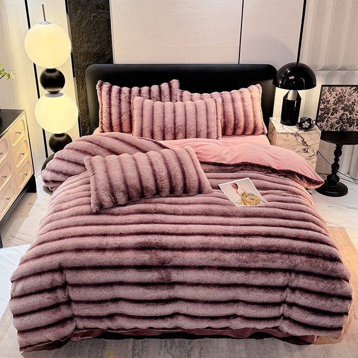 91家纺网 家纺一手货源 找家纺 （总）唐人居 2025新款兔毛绒牛奶绒四件套--条纹