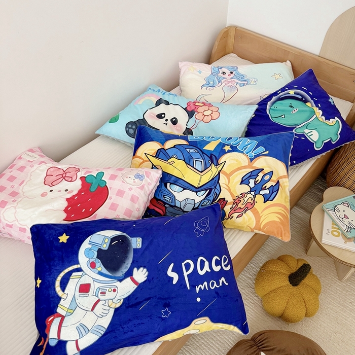 91家纺网 家纺一手货源 找家纺 萌宝家纺 2025新款大版儿童豆豆绒枕套幼儿园安抚枕头枕芯 组合图仅做展示不可下单