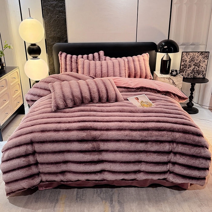 91家纺网 家纺一手货源 找家纺 （总）唐人居 2025新款兔毛绒牛奶绒四件套--条纹