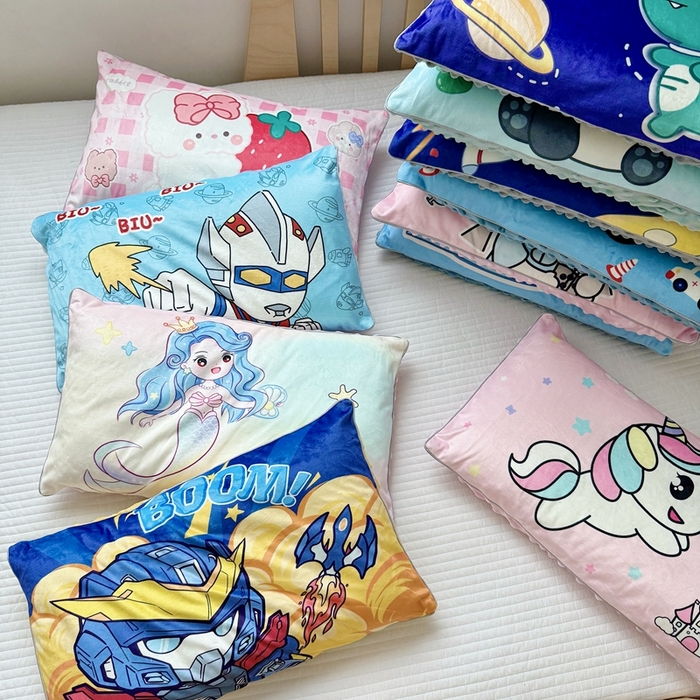 91家纺网 家纺一手货源 找家纺 萌宝家纺 2025新款大版儿童豆豆绒枕套幼儿园安抚枕头枕芯 组合图仅做展示不可下单