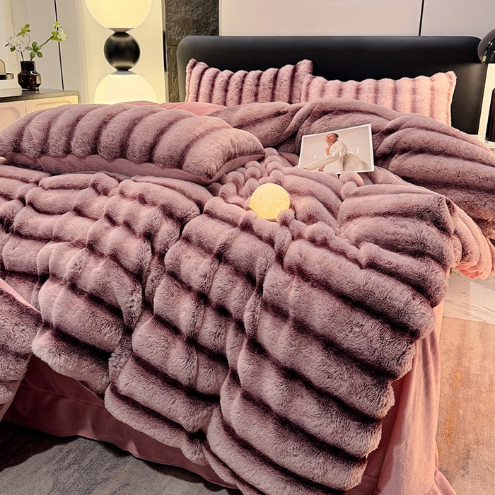 91家纺网 家纺一手货源 找家纺 （总）唐人居 2025新款兔毛绒牛奶绒四件套--条纹