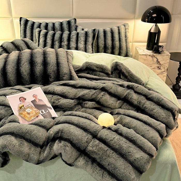 91家纺网 家纺一手货源 找家纺 （总）唐人居 2025新款兔毛绒牛奶绒四件套--条纹