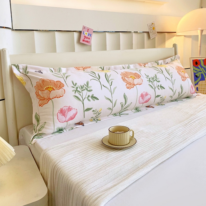 91家纺网 家纺一手货源 找家纺 雨彤家纺 2025新款小清新斜纹印花双人枕套 花开如画