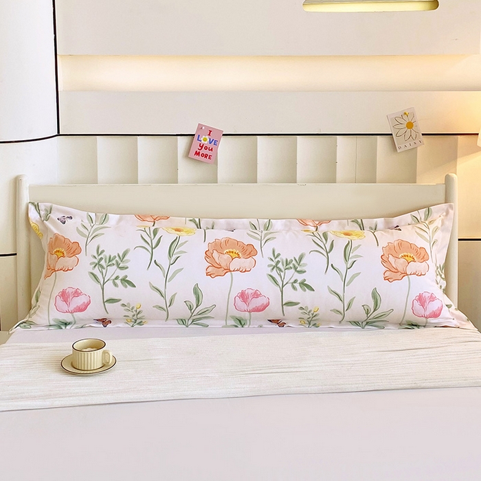 91家纺网 家纺一手货源 找家纺 雨彤家纺 2025新款小清新斜纹印花双人枕套 花开如画