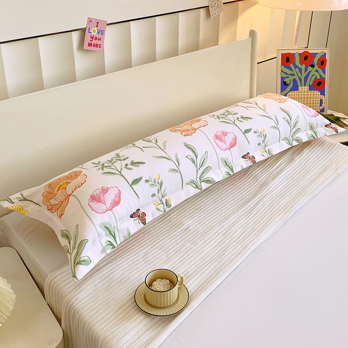 91家纺网 家纺一手货源 找家纺 雨彤家纺 2025新款小清新斜纹印花双人枕套 花开如画