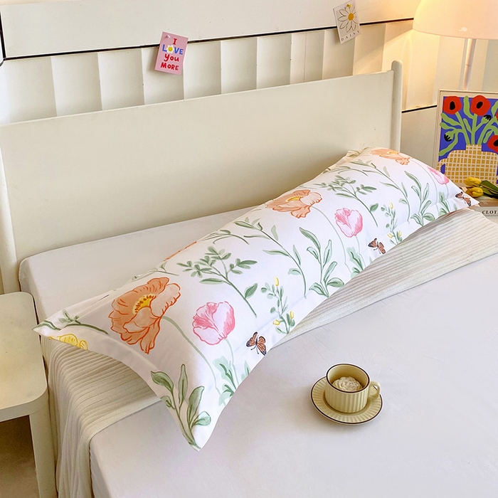 91家纺网 家纺一手货源 找家纺 雨彤家纺 2025新款小清新斜纹印花双人枕套 花开如画