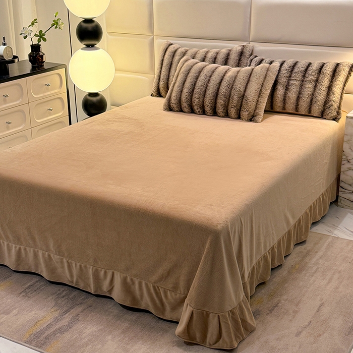 91家纺网 家纺一手货源 找家纺 唐人居 2025新款兔毛绒牛奶绒四件套--条纹 条纹-卡其