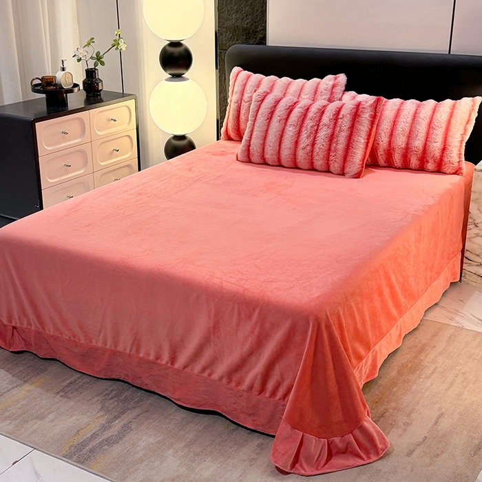 91家纺网 家纺一手货源 找家纺 唐人居 2025新款兔毛绒牛奶绒四件套--条纹 条纹-粉色