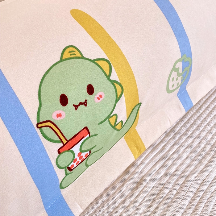 91家纺网 家纺一手货源 找家纺 雨彤家纺 2025新款小清新斜纹印花双人枕套 小神龙