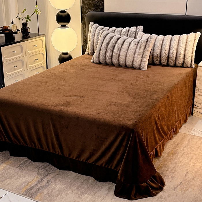 91家纺网 家纺一手货源 找家纺 唐人居 2025新款兔毛绒牛奶绒四件套--条纹 条纹-灰棕