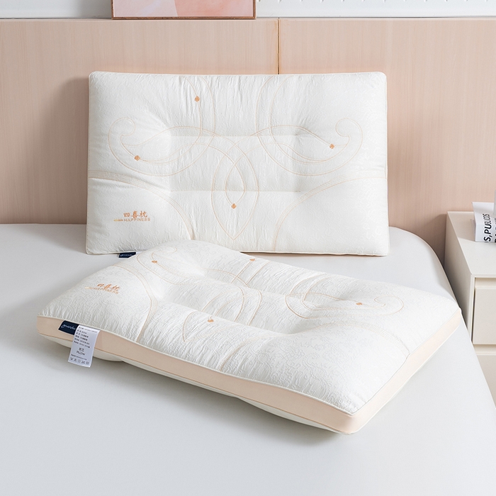 91家纺网 家纺一手货源 找家纺 小米枕芯 2025新款繁花四喜养眠枕头枕芯 白色