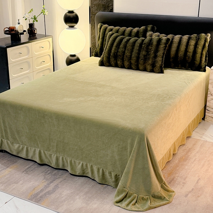 91家纺网 家纺一手货源 找家纺 唐人居 2025新款兔毛绒牛奶绒四件套--条纹 条纹-墨绿