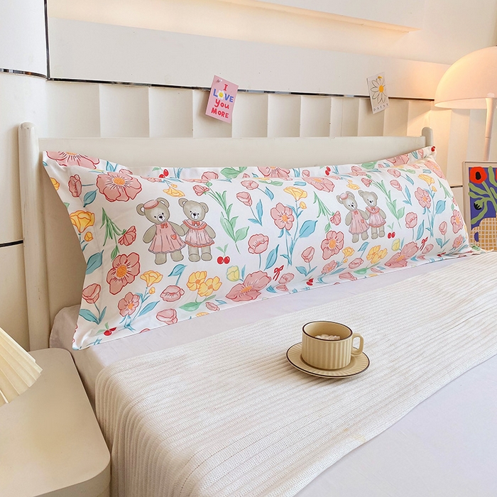 91家纺网 家纺一手货源 找家纺 雨彤家纺 2025新款小清新斜纹印花双人枕套 花间美好