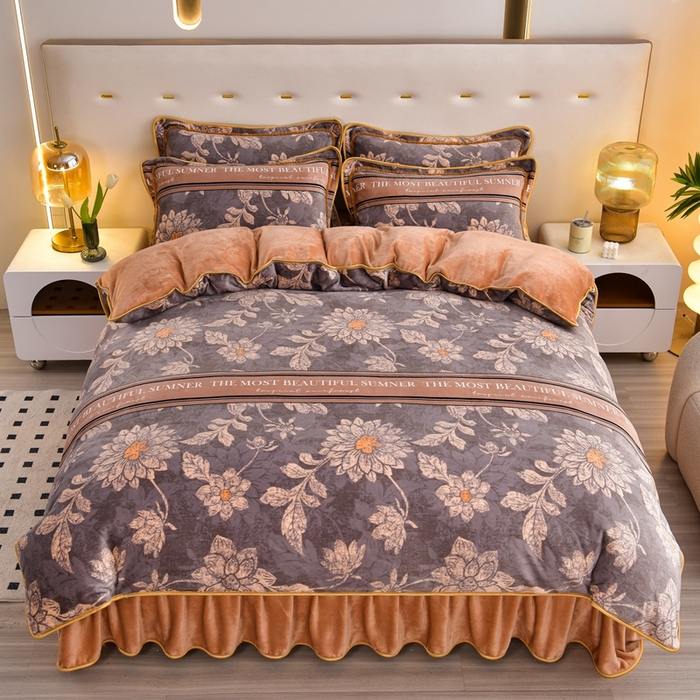 91家纺网 家纺一手货源 找家纺 芯诗曼2025新款8.5斤直播热款高克重牛奶绒法莱绒水晶金貂法莱绒四件套 暗香