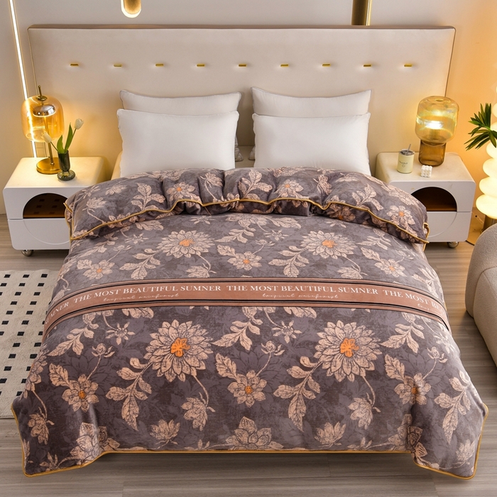 91家纺网 家纺一手货源 找家纺 芯诗曼2025新款8.5斤直播热款高克重牛奶绒法莱绒水晶金貂法莱绒四件套 暗香