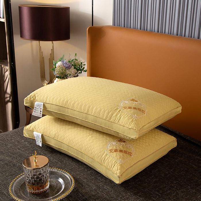 91家纺网 家纺一手货源 找家纺 永乐枕芯 2025新款艾草纤维热熔枕立体可水洗不变形枕芯 黄色艾草 48x74cm/只