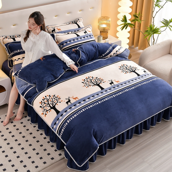 芯诗曼2025新款8.5斤直播热款高克重牛奶绒法莱绒水晶金貂法莱绒四件套 发财鹿