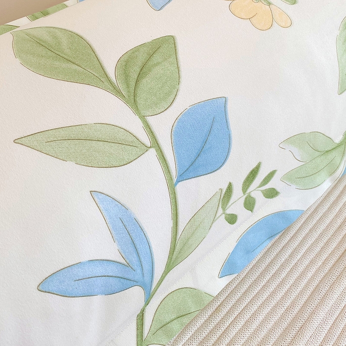 91家纺网 家纺一手货源 找家纺 雨彤家纺 2025新款小清新斜纹印花双人枕套 鹊桥花卉