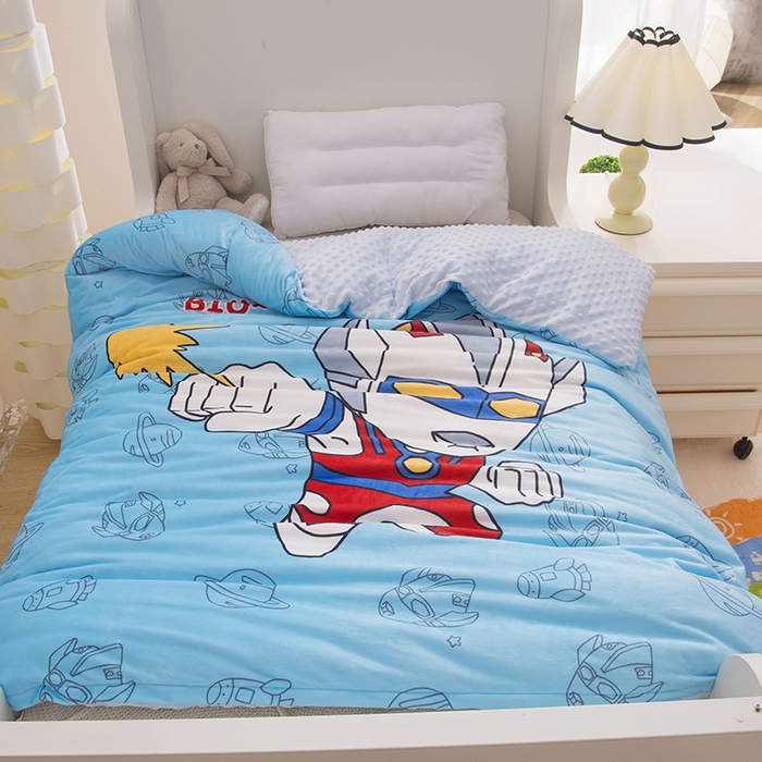 91家纺网 家纺一手货源 找家纺 萌宝家纺 2025新款可拆洗A类儿童豆豆绒大豆冬被儿童婴儿绒春秋被安抚被被子被芯 凹凸曼