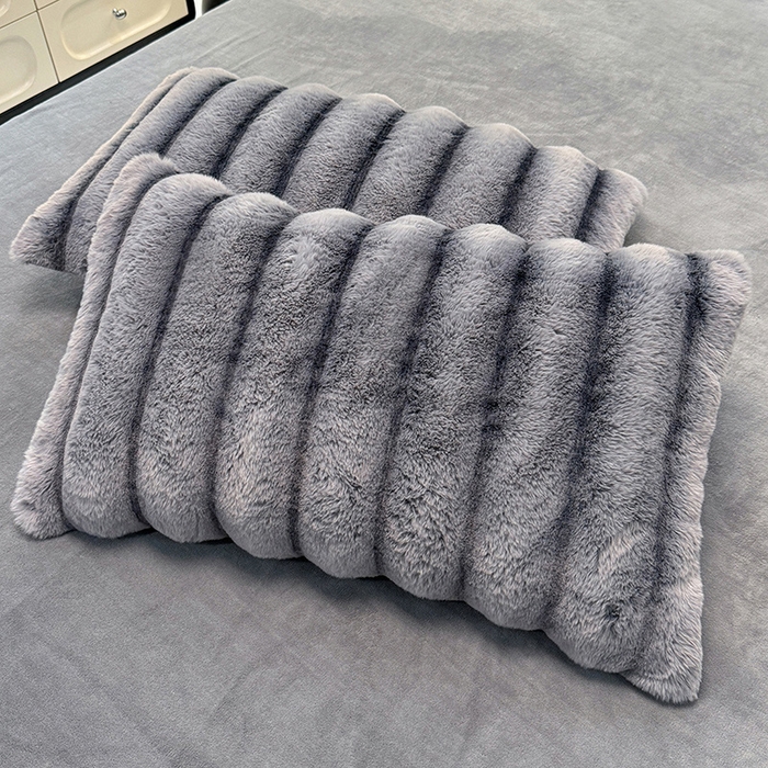 91家纺网 家纺一手货源 找家纺 唐人居 2025新款兔毛绒牛奶绒四件套--条纹 条纹-浅灰