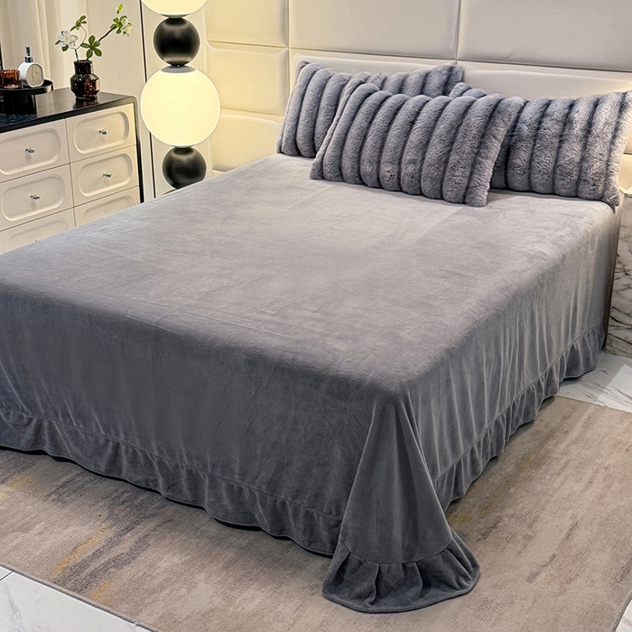 91家纺网 家纺一手货源 找家纺 唐人居 2025新款兔毛绒牛奶绒四件套--条纹 条纹-浅灰