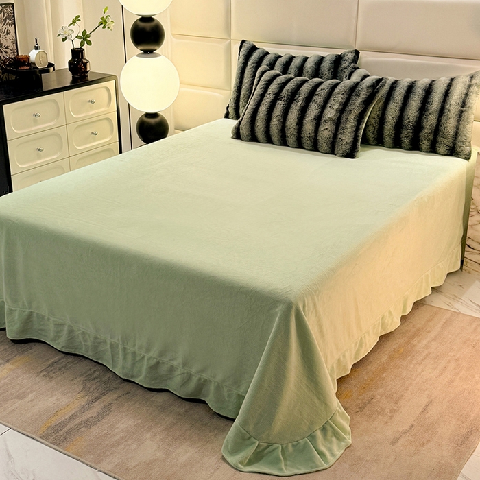 91家纺网 家纺一手货源 找家纺 唐人居 2025新款兔毛绒牛奶绒四件套--条纹 条纹-浅绿