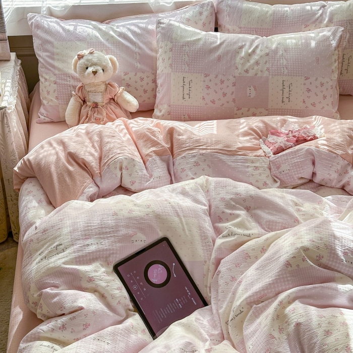 91家纺网 家纺一手货源 找家纺 （总）丽美人家纺 2025新款【全尺寸不断货】高克重木棉提花双层纱四件套