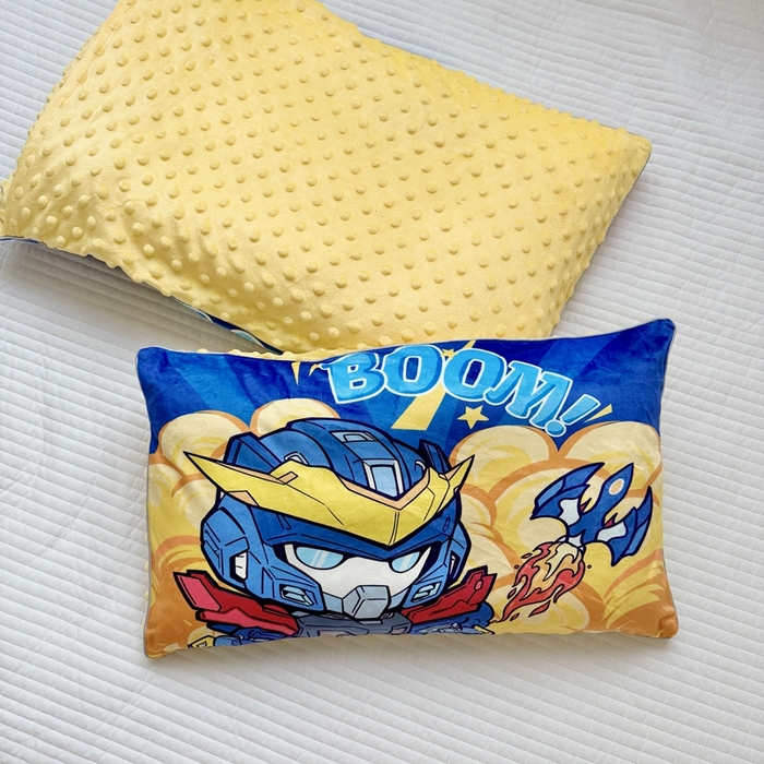 91家纺网 家纺一手货源 找家纺 萌宝家纺 2025新款大版儿童豆豆绒枕套幼儿园安抚枕头枕芯 机甲战士