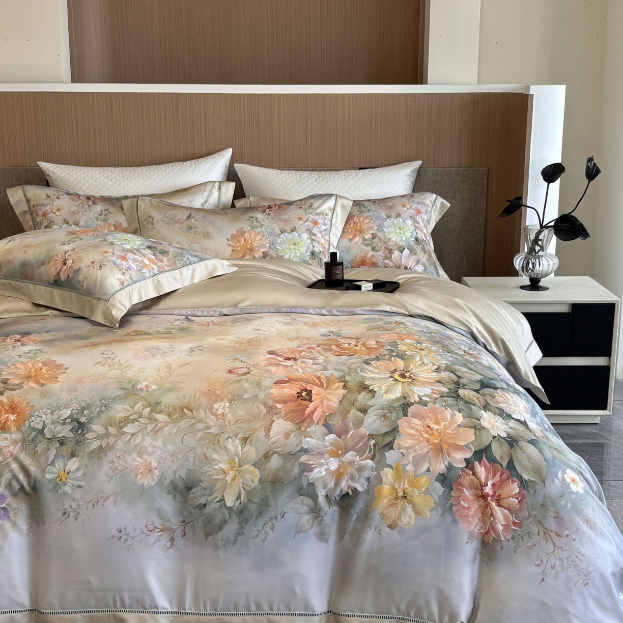 91家纺网 家纺一手货源 找家纺 （总）佳汐蓝家纺 2025新款天丝棉数码印花镂空床盖款四件套