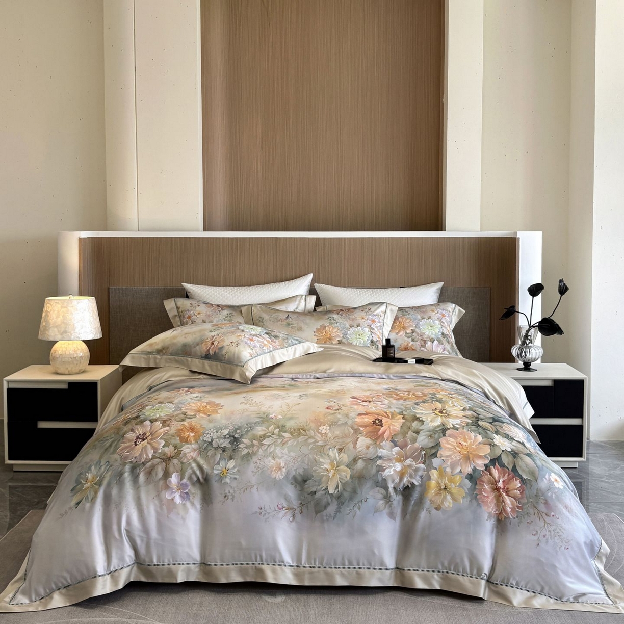 佳汐蓝家纺 2025新款天丝棉数码印花镂空床盖款四件套 花间悦-绿