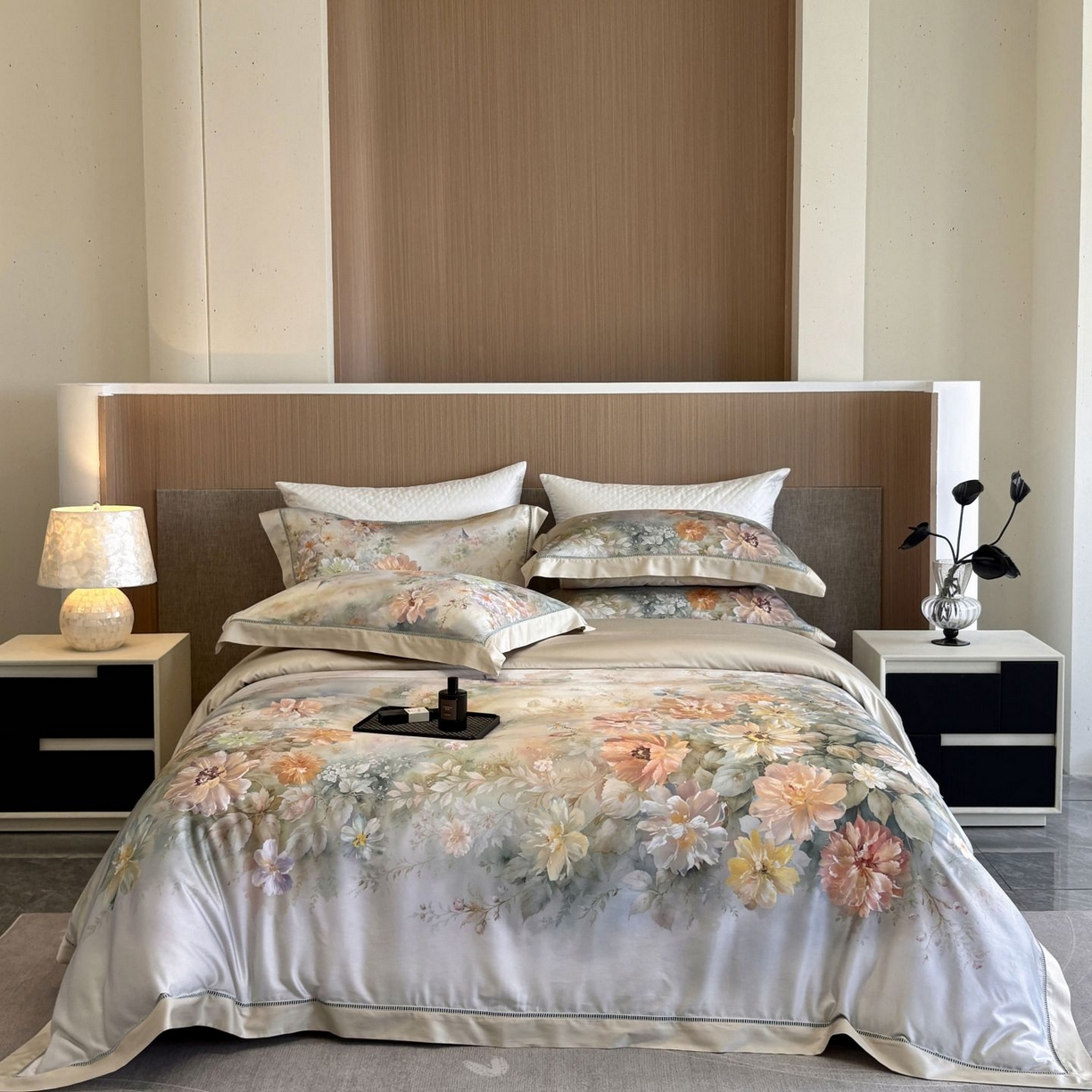 91家纺网 家纺一手货源 找家纺 （总）佳汐蓝家纺 2025新款天丝棉数码印花镂空床盖款四件套