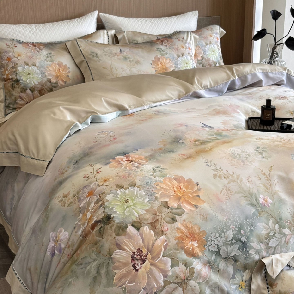 91家纺网 家纺一手货源 找家纺 （总）佳汐蓝家纺 2025新款天丝棉数码印花镂空床盖款四件套