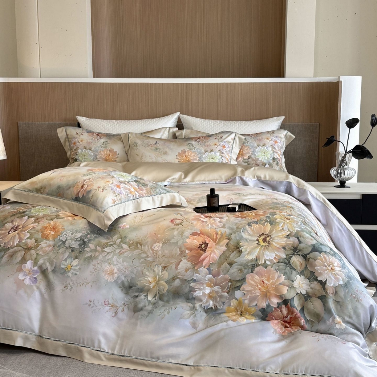 91家纺网 家纺一手货源 找家纺 （总）佳汐蓝家纺 2025新款天丝棉数码印花镂空床盖款四件套