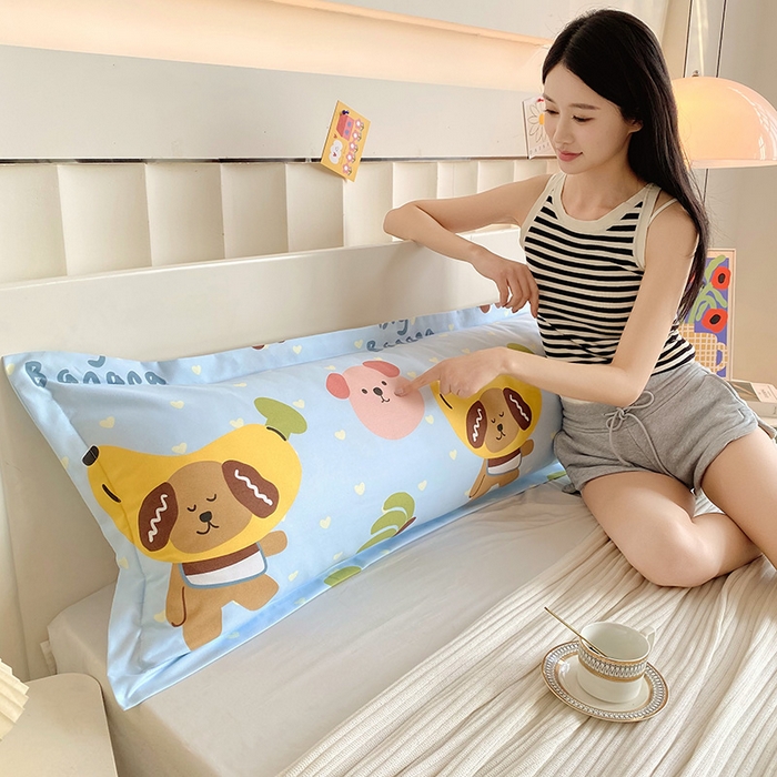 91家纺网 家纺一手货源 找家纺 雨彤家纺 2025新款小清新斜纹印花双人枕套 香蕉派