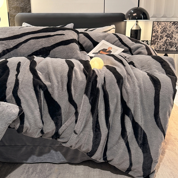 唐人居 2025新款兔毛绒牛奶绒四件套--斑马 斑马-迷雾灰
