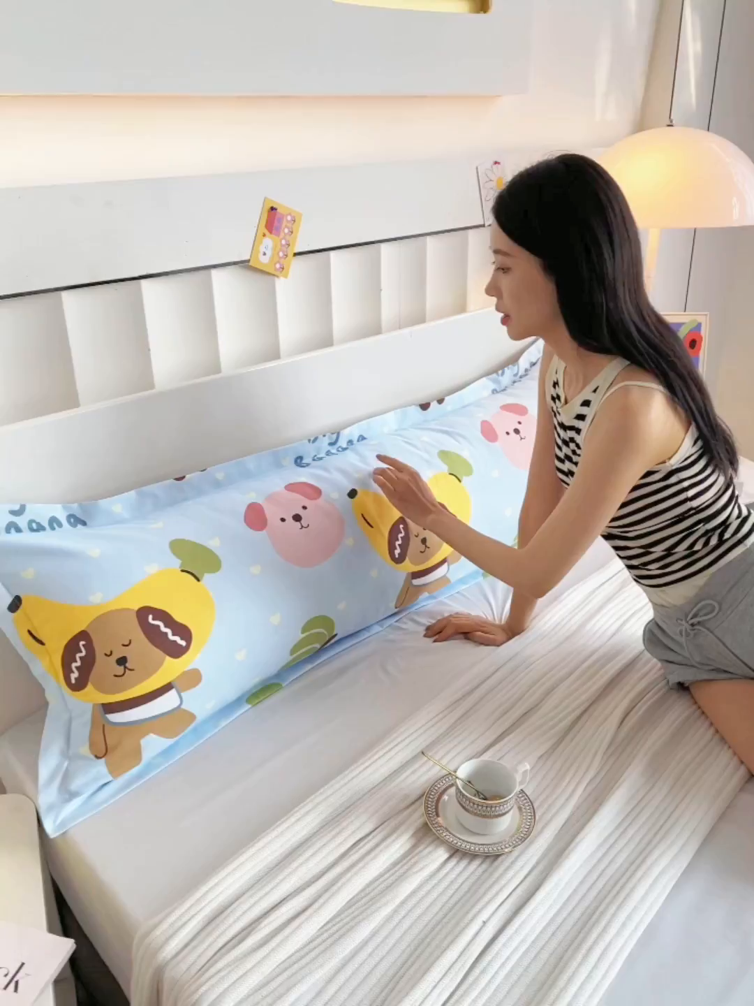 91家纺网 家纺一手货源 找家纺 雨彤家纺 2025新款小清新斜纹印花双人枕套 香蕉派