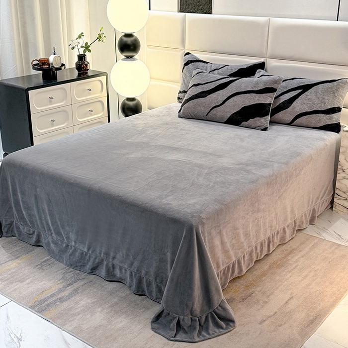 91家纺网 家纺一手货源 找家纺 唐人居 2025新款兔毛绒牛奶绒四件套--斑马 斑马-迷雾灰