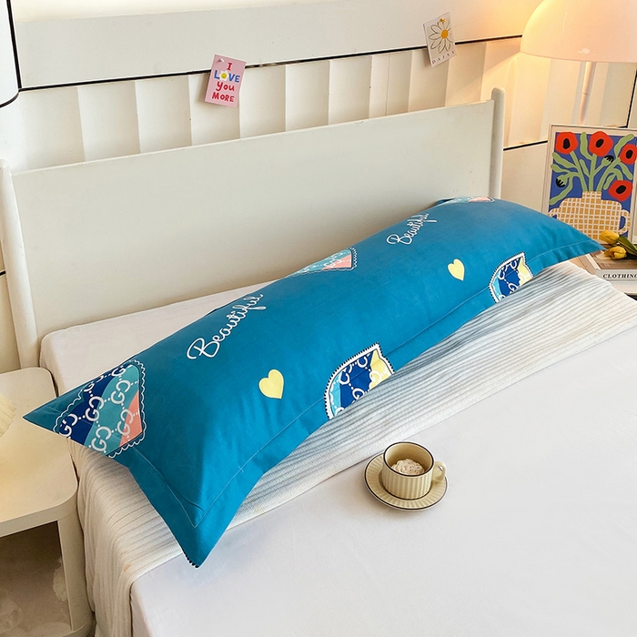 91家纺网 家纺一手货源 找家纺 雨彤家纺 2025新款小清新斜纹印花双人枕套 星愿-蓝