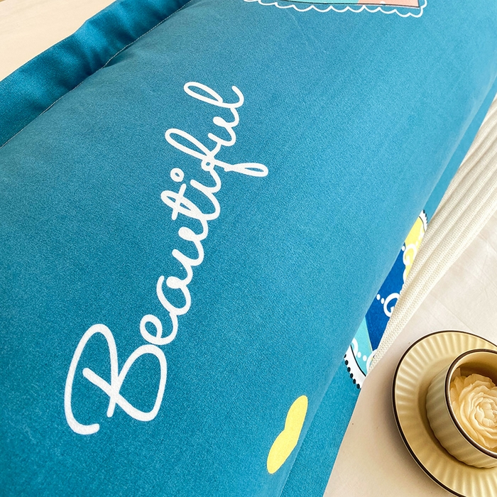 91家纺网 家纺一手货源 找家纺 雨彤家纺 2025新款小清新斜纹印花双人枕套 星愿-蓝