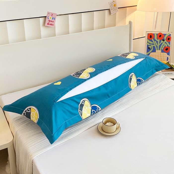 91家纺网 家纺一手货源 找家纺 雨彤家纺 2025新款小清新斜纹印花双人枕套 星愿-蓝