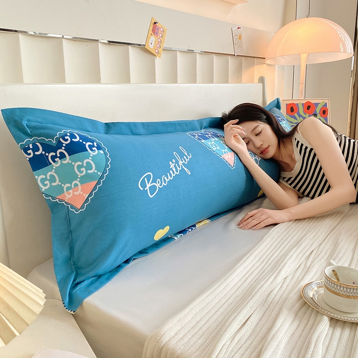 91家纺网 家纺一手货源 找家纺 雨彤家纺 2025新款小清新斜纹印花双人枕套 星愿-蓝