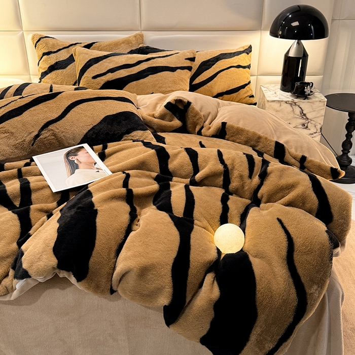 唐人居 2025新款兔毛绒牛奶绒四件套--斑马 斑马-奶黄
