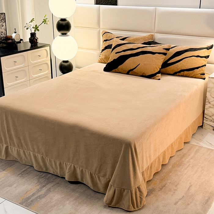 91家纺网 家纺一手货源 找家纺 唐人居 2025新款兔毛绒牛奶绒四件套--斑马 斑马-奶黄