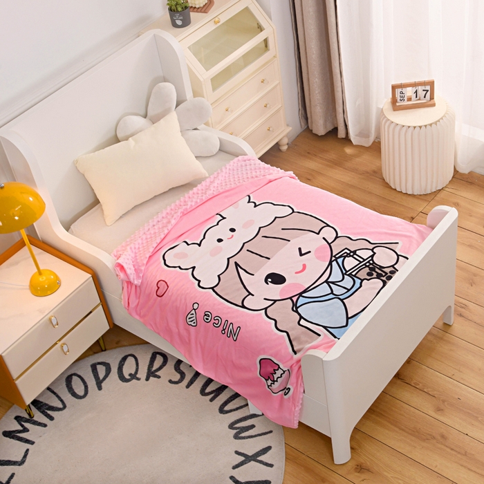 91家纺网 家纺一手货源 找家纺 萌宝家纺 2025新款可拆洗A类儿童豆豆绒大豆冬被儿童婴儿绒春秋被安抚被被子被芯 调皮女孩